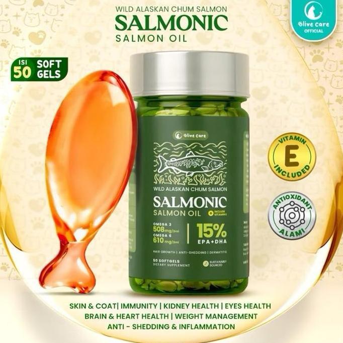 Olive Care Vitamin Minyak Ikan Kucing Salmonic Murni & Alami Non-Gmo Tinggi Omega 3 Epa Dha Omega 6 