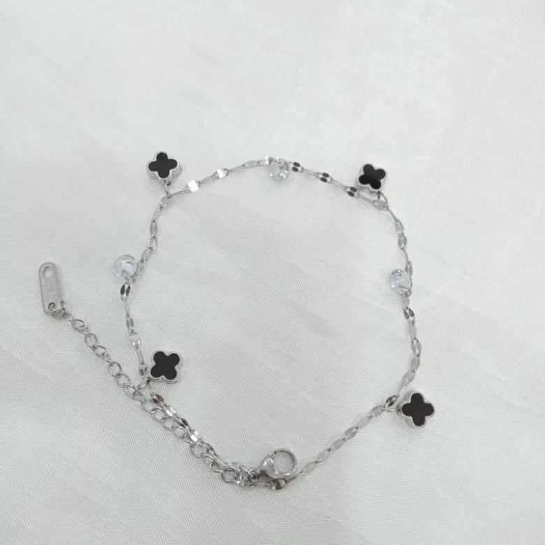 premium gelang kaki titanium clover kecil mata putih