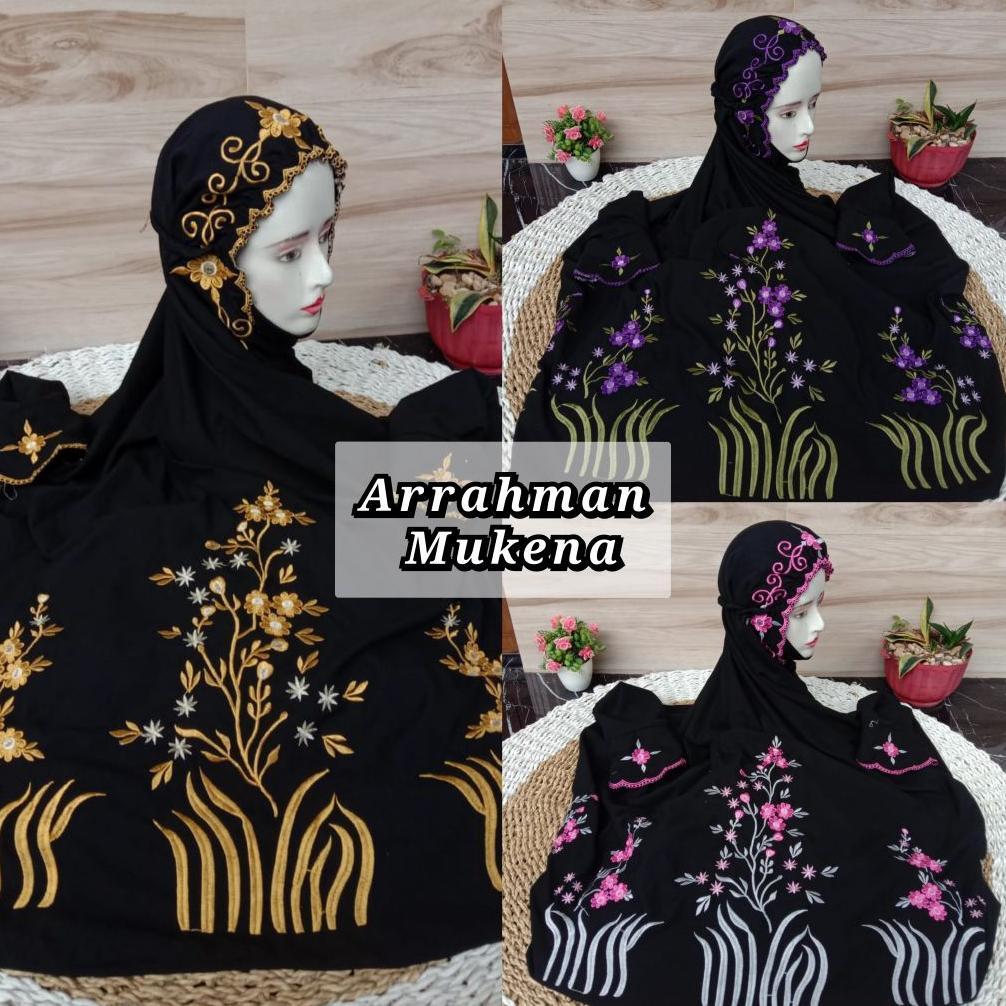 Termurah Mukena Terusan Katun Mikro Dasar Hitam Motif Bunga Ilalang