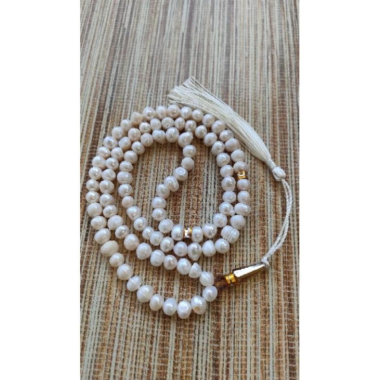 Paket Hemat Tasbih Mutiara Air Tawar Ori 8Mm/ Tasbih Mutiara Air Tawar Isi 99Butir/Ori Tasbih Mutiar
