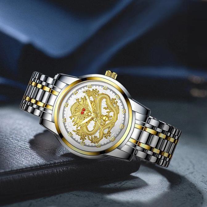 Orologi- Sunlifex Jam Tangan Pria Stainless Steel Quartz Dragon Gold