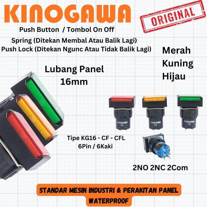Pilihan- Kinogawa Push Button (Tombol Tekan) Persegi Panjang Tombol On Off 16Mm 6 Kaki - Original Pa