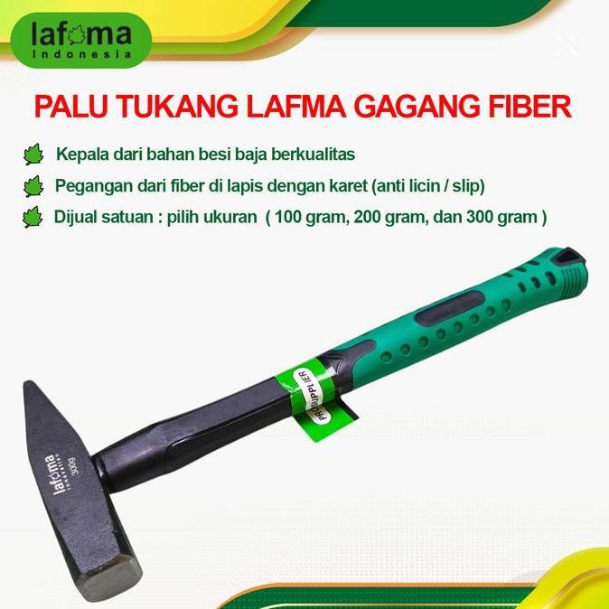 Tools- Lafma Palu Tukang Gagang Fiber 100 200 300 Gram Bahan Besi Baja Full Pegangan Karet Nyaman Pa