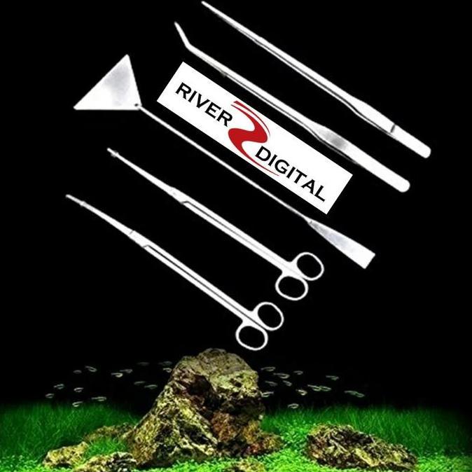 Dore- Aquascape 5 In 1 Tool Set / Scaper / Gunting Bengkok / Pinset