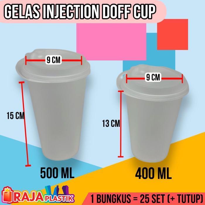 Gelas Plastik Injection Doff + tutup / Cup Plastik Injection Doff + tutup