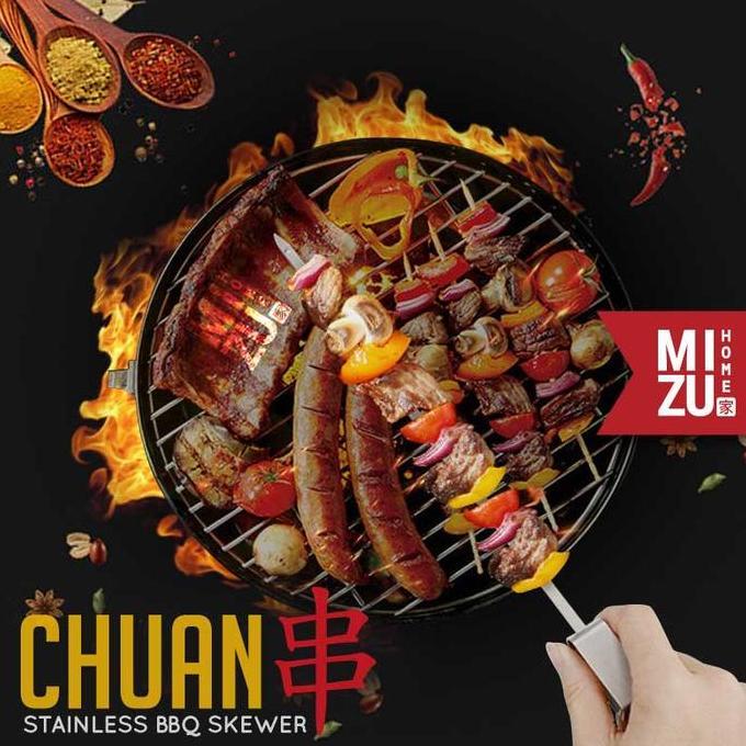 Garansi- Mizu Chuan 45Cm Stainless Bbq Skewers Tusuk Sate Stenlis Tusukan Daging