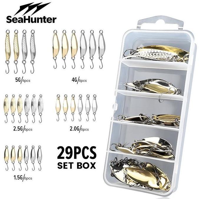 SeaHunter Umpan Casting 1 Set Box, spoon Umpan Pancing SET Kotak= 29 PCSx1.5-5g,  Umpan Sendok Tirua