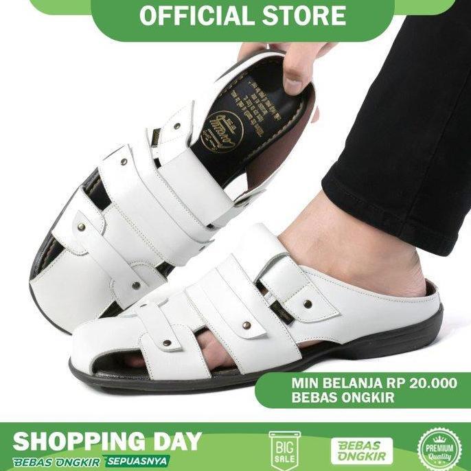 Cevany Sandal Pria Kulit - Borongsong S (Bustong) Putih