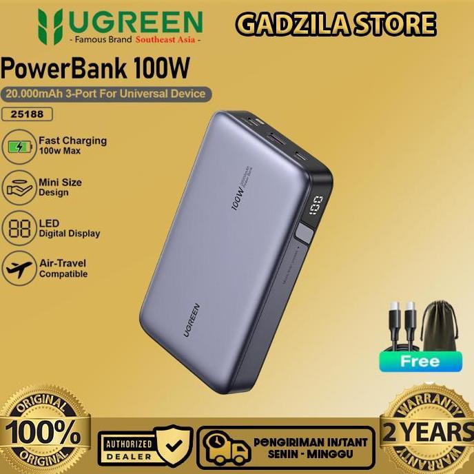 POWERBANK UGREEN 20000 MAH 22.5W PD 20W 18W + KABEL C TO USB TYPE C