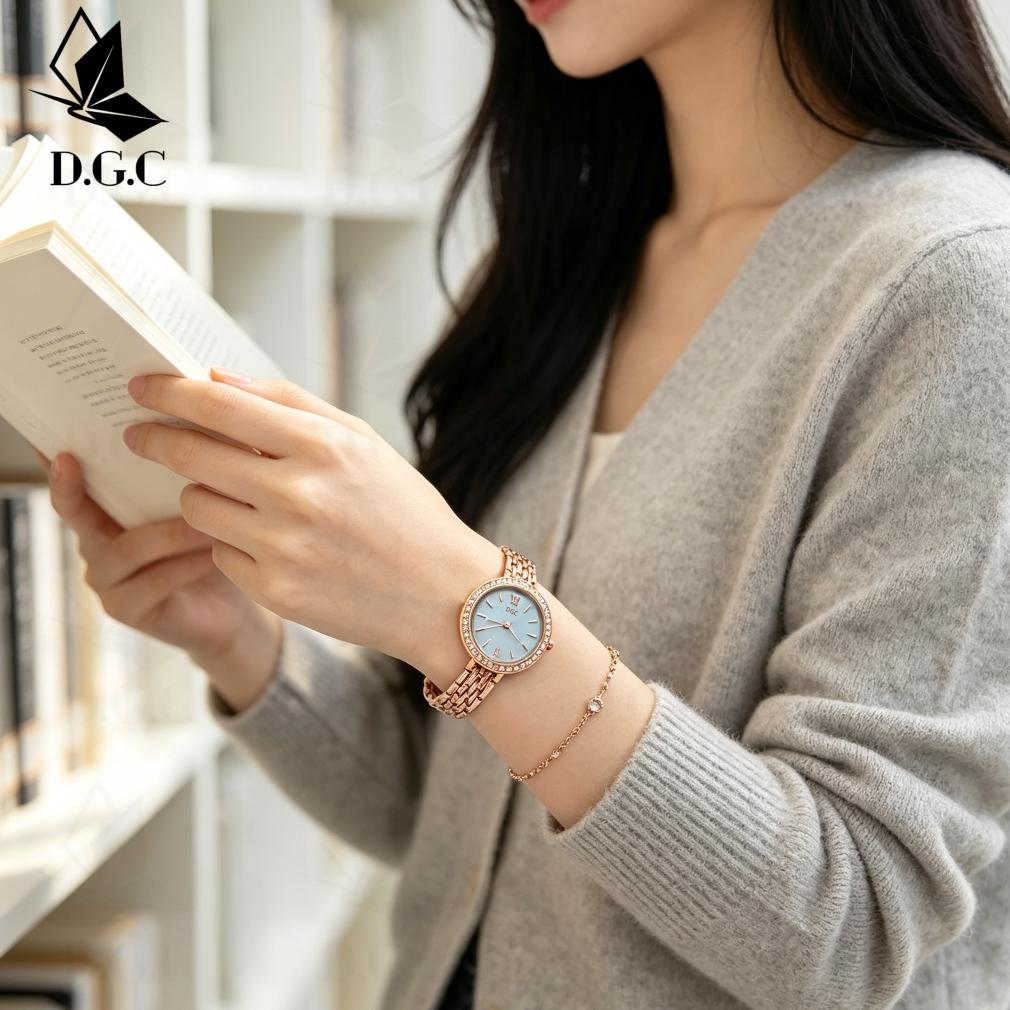 PREMIUM DGC G250 JAM TANGAN WANITA DGC DIAL BULAT BAZEL DIAMOND MEWAH STRAP STAINLESS COCOK UNTUK BI