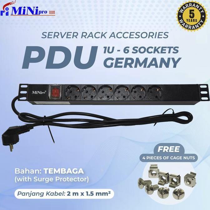 monicstar.id- Minipro Power Distribution Unit Rack Server 6 Port Germany Socket 3500W/1U 6Way PDU Ge