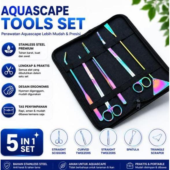 5 in 1 tool set aquascape gunting pinset scraper scissor tweezer