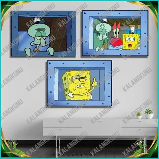 Sale Poster Kayu Hiasan Dinding Jendela Spongebob Squidward Krusty Crab Dekorasi Kamar