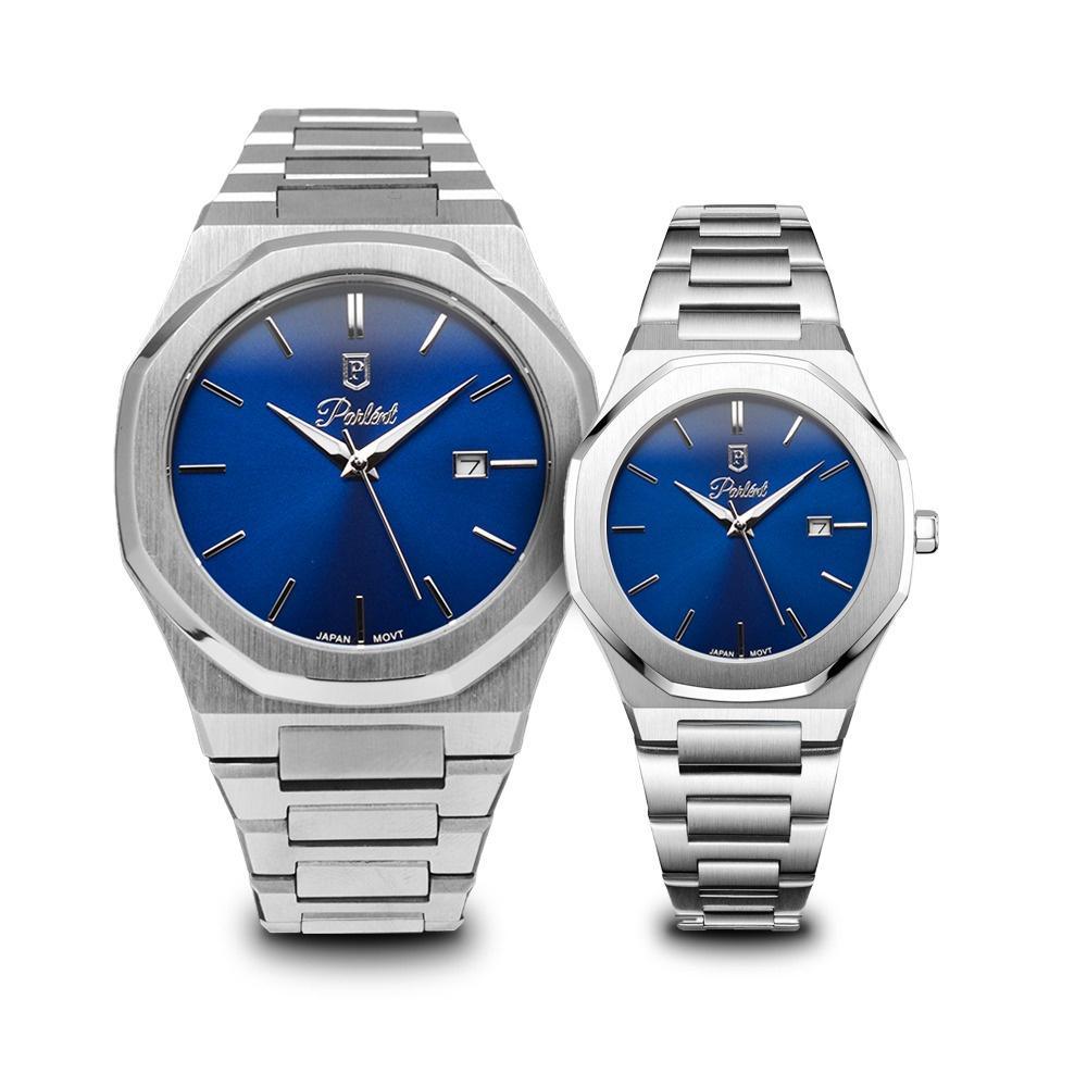 Parlent Couple Palladium Arctic & Palladium Femme Steel - Jam Tangan Couple 40Mm & 34Mm, Japan Quart