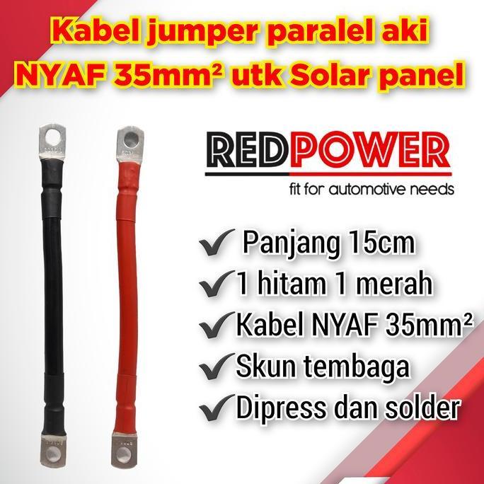 Redpower kabel NYAF 35mm paralel seri jumper aki solar surya panel panjang 15cm sepasang hitam dan m