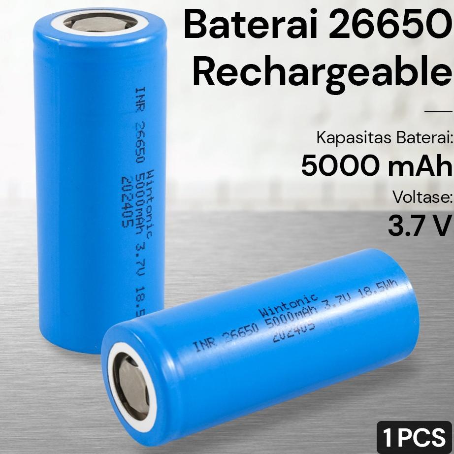 Baterai 26650 5000Mah  3.7V Untuk Senter Dll Bisa Di Isi Ulang - Baterai 26650 Bechargeaable