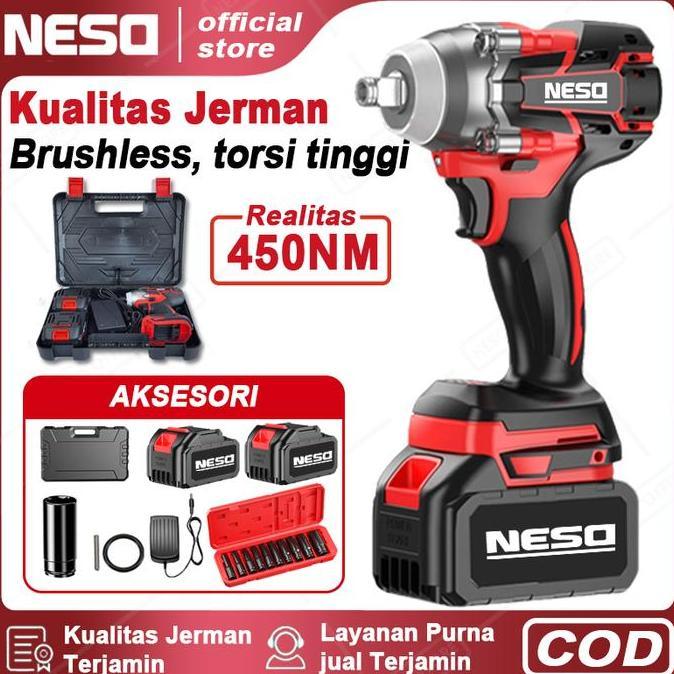 Neso German Brushless Impact wrench Cordless 398V 450NM bor impact baterai mesin impact buka baut Co