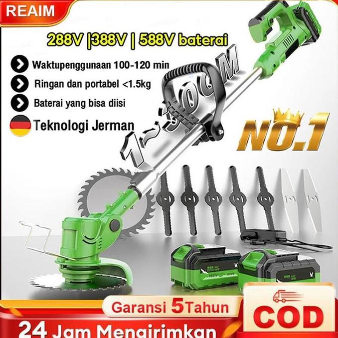 REAIM Mesin Pemotong Rumput 588VF Baterai Kecepatan Tinggi Tanpa Kabel Rumput Taman [Peralatan lengk
