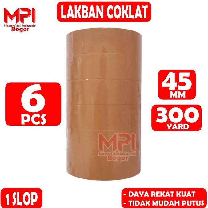 1 SLOP / 6 PCS - Lakban Coklat JUMBO MPI 45 mm x 300 yard - Lakban Packing - Master Pack Indonesia B