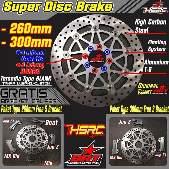 PAKET SUPER DISC BRAKE BRT Racing Yamaha Honda Piringan Rem Cakram Depan 260 300 mm Jupiter Z Fizr M