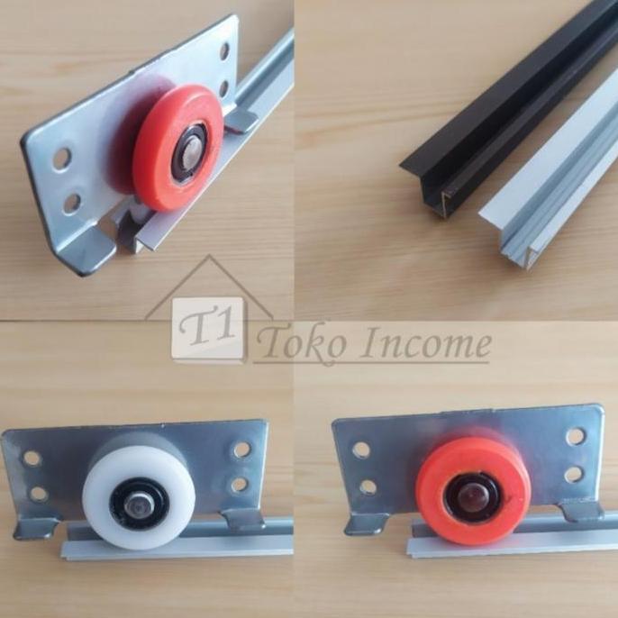 T1 Toko Income PAKET per Pintu Lemari Sliding Geser Roda 385 x 2 PLUS Rel 1,5 M x 2 Batang C-058 Rod