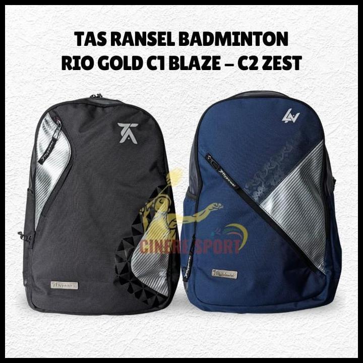 Best Quality Tas Ransel Badminton Flypower Rio Gold C1 Blaze - C2 Zest Hitam/Navy Backpack
