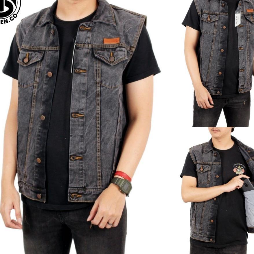 Sixteen - Rompi Jeans Pria Big Size Rompi Motor Klasik Denim Sandwash Gray Black Flower Country