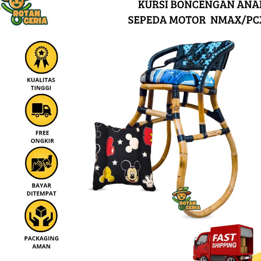 Kursi Boncengan Motor Nmax/Pcx Untuk Anak Tidak Full Anyaman Jok Karakter Gratis Bantal Stang