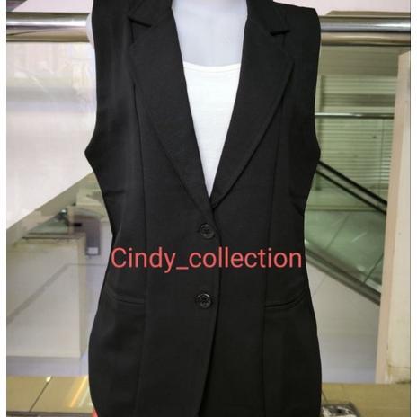 Vest Hitam Formal / Outer Hitam / Rompi Kerah Rompi Panjang Vest Kerja Tebal Office Kantor Wanita