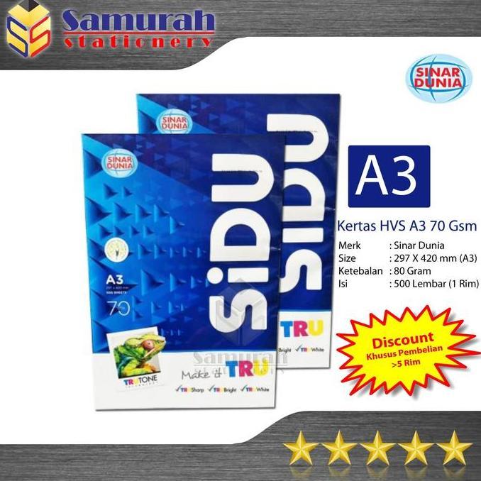Newpic- Kertas Hvs Sinar Dunia A3 70 / Hvs Sidu A3 70 / Kertas Sidu A3 70 Gsm