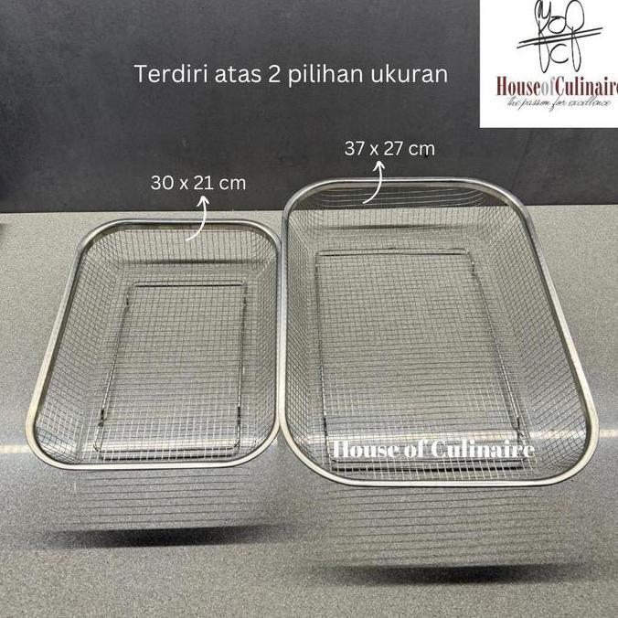 New- Saringan Kotak Keranjang Buah Peniris Minyak Baskom Cuci Sayur Stainless