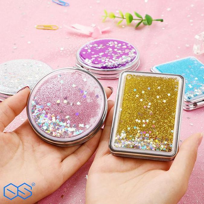 Pilihan - Grosir Termurah Cermin Travel Cermin Saku Kaca Rias Makeup Lipat Bulat Kotak Mini Dua Sisi