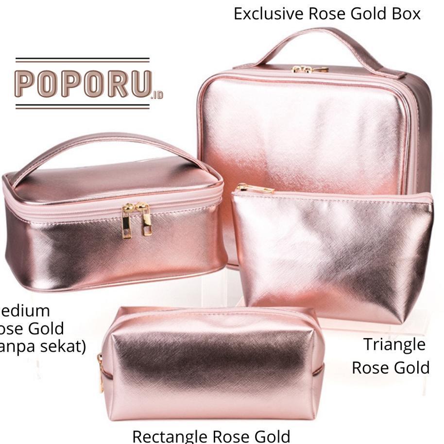 Poporu Rose Gold Pouch 5 Types - Cosmetics Bag Organizer For Make Up - Tas Tempat Kosmetik