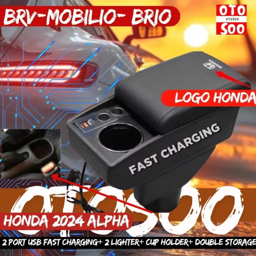 Armrest Mobilio Brio Brv Carbon Style -Console Box Usb Brv Mobili Brio-Brio Satya