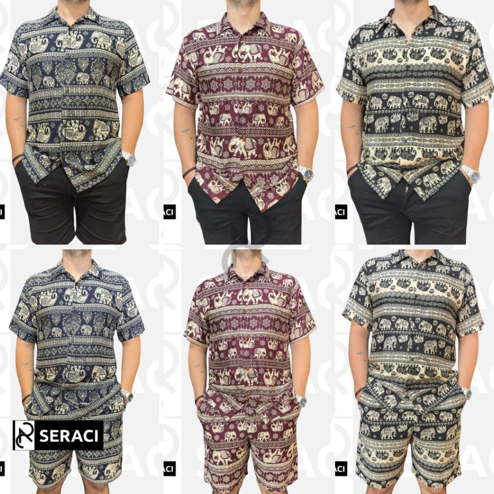 HOT DEALS SERACI - ONE SET ATASAN KEMEJA PRIA DAN WANITA SETELAN CELANA PENDEK HAWAII DAILY OUTFIT P