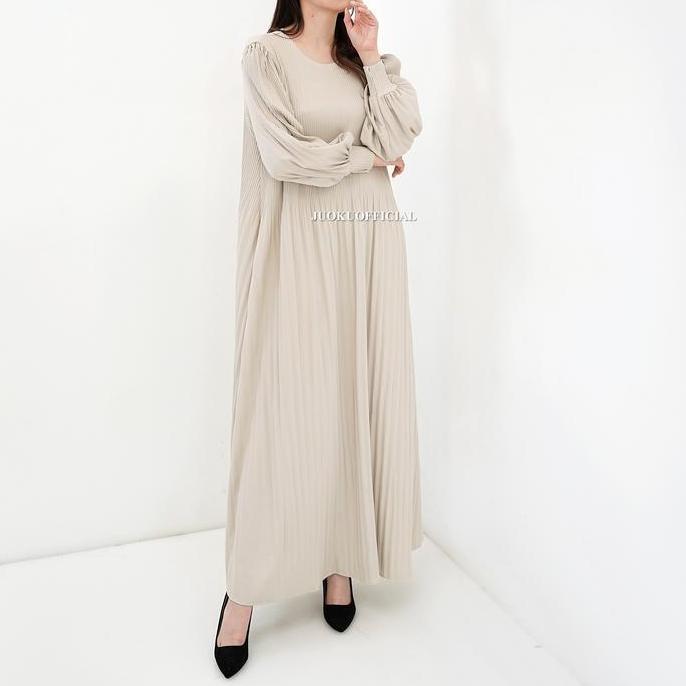 Youu- Maxi Dress Plisket Lidi Cabang Lengan Balon / Dress Lengan Panjang / Dress Panjang / Gaun Plis