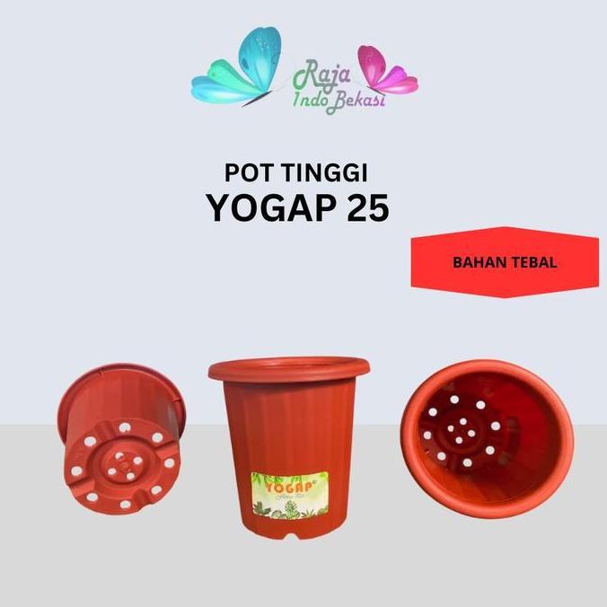 RAJA INDO Pot Yogap 25 Putih Transparan Merah Bata Pot Bunga Tinggi Pot Bunga Hias Aglonema Pot Yoga