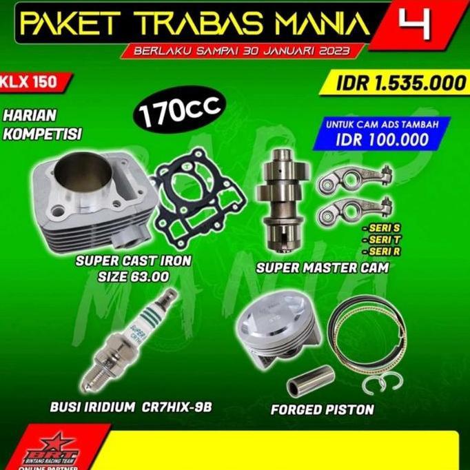 PAKET BORE UP TRABAS BRT KLX 150 Dtracker 150 Blok & Noken As Cam BRT KLX MANIA 4 170cc FREE BUSI