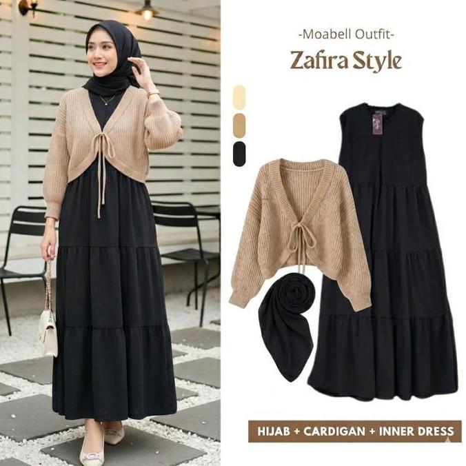 Relig- Zafira Style One Set 3In1 (Cardan, Inner Dress, Hijab Segiempat) Setelan Nita Kekinian Blouse
