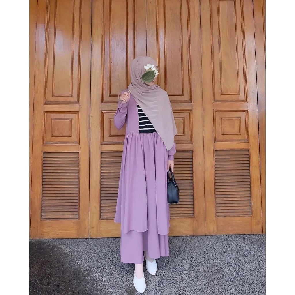 Kayana One Set Tunik & Rok Setelan Tunik Serut Full Kancing Busui Fashion Muslim Wanita