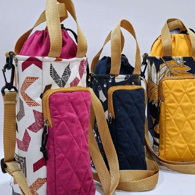 TAS BOTOL MINUM KANTONG HP BAHAN KANVAS KOMBINASI KAIN SUEDE LAPIS ALUMUNIUM THERMAL FOIL DILENGKAPI