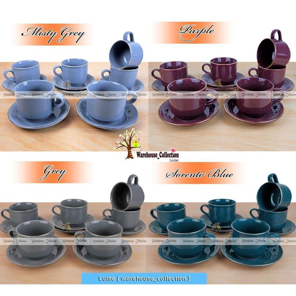 Cangkir Set Warna List Emas ( 6 Cangkir + 6 Tatakan) // Coffee Set Sango Keramik // Sango Cup & Sauc