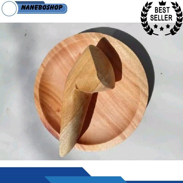 Cobek Kayu Mahoni 23 Cm + Ulekan Tebal 3,5 Cm 6/3