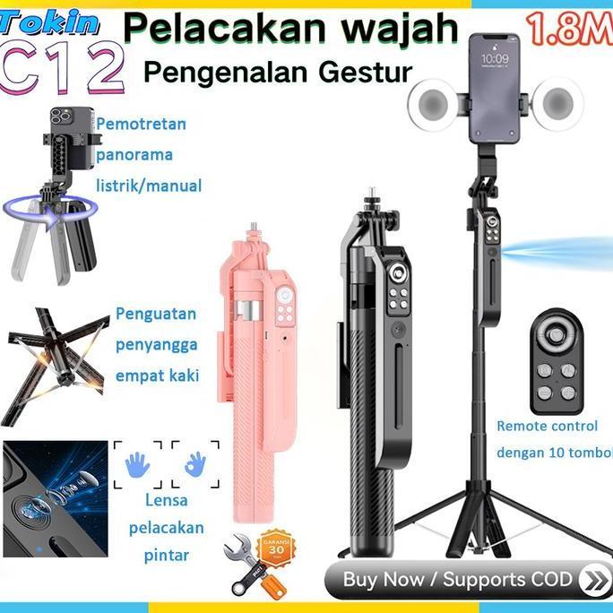TOOREA C12 Tripod HP Selfie Stick Pelacakan Wajah Otomatis Tripod Pelacakan Wajah Otomatis Tripod to
