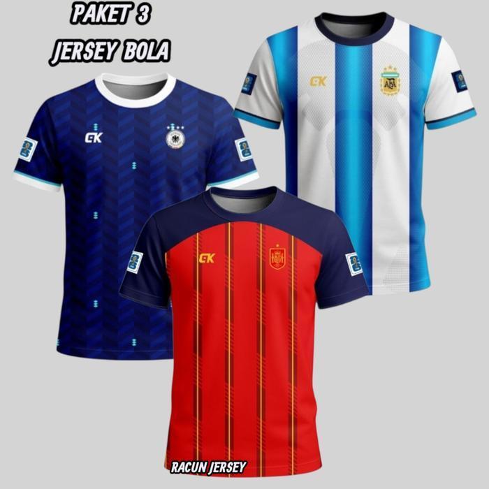Bisa Cod - Cod Paket 3 Baju Jersey Negara Piala Dunia Atasan Olahraga Terbaru Full Printing Pria Dan