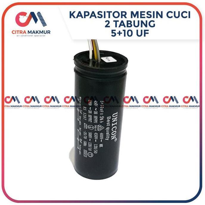 KAPASITOR MESIN CUCI 2 TABUNG 5 UF DAN 10 UF CAPASITOR 4 KABEL 5+10 CMO27