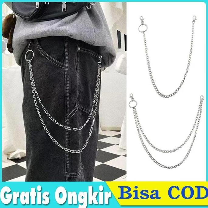 VIRYEOU Rantai Celana Jeans Rantai Pinggang Punk Korea Aksesoris Pria Wanita