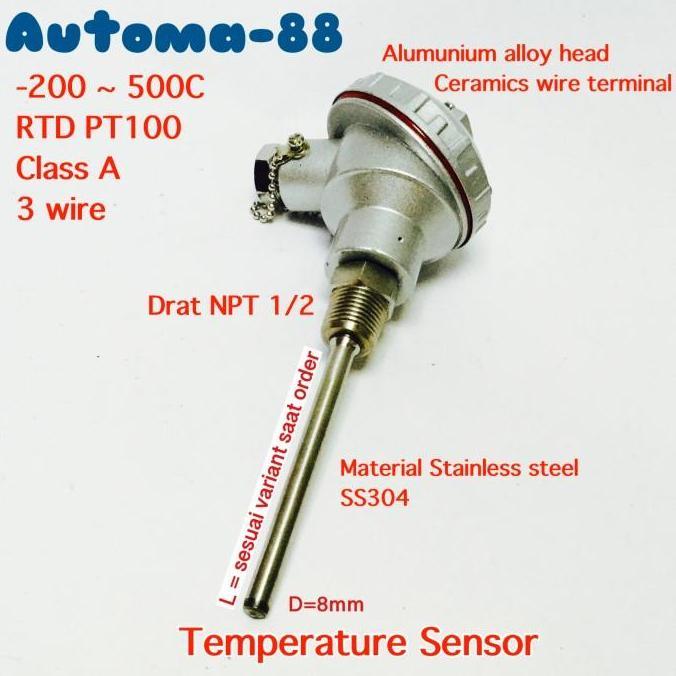 WZP 231 PT100 3 WIRE TEMPERATURE SENSOR DRAT NPT 1/2 INCH INDUSTRIAL GRADE WZP-231 WZP231 PROBE DIAM