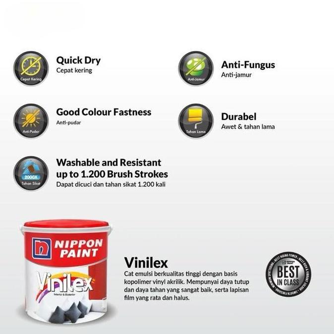 Best Seller Nippon Paint Vinilex 5000 Cat Tembok Interior 5Kg Galon Warna Tinting Snow White Brillia