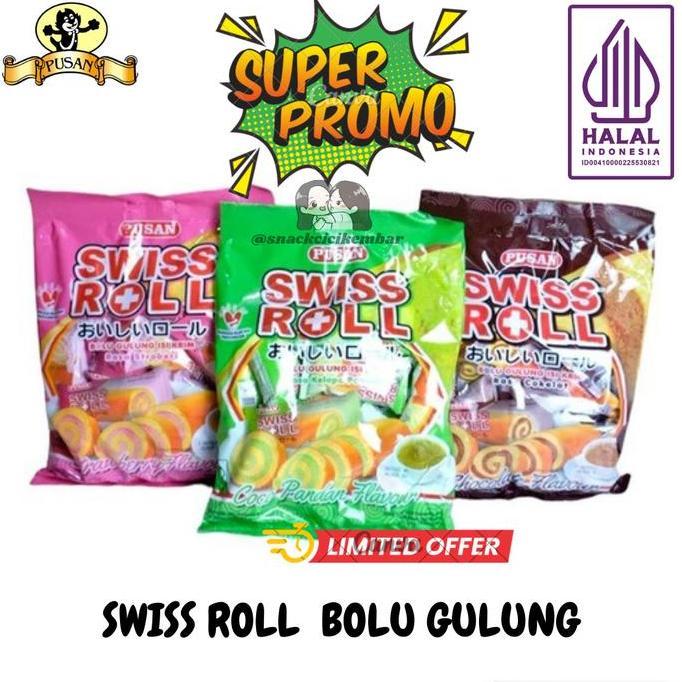 Crispy- Bundle Get 3 Package Pusan Roll Bolu Gulung Isi Krim Rasa Cokelat Stroberi Pandan Food Cemil